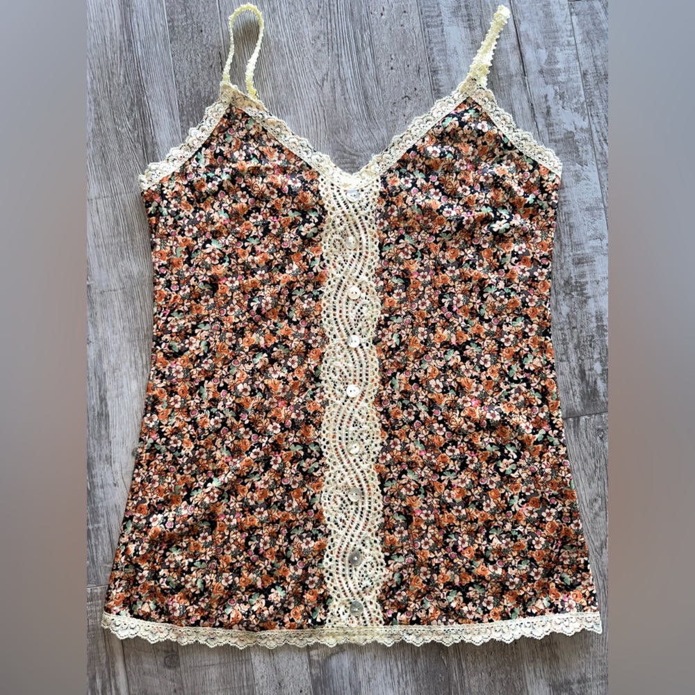POL Floral Lace Trim Camisole Top New Size small